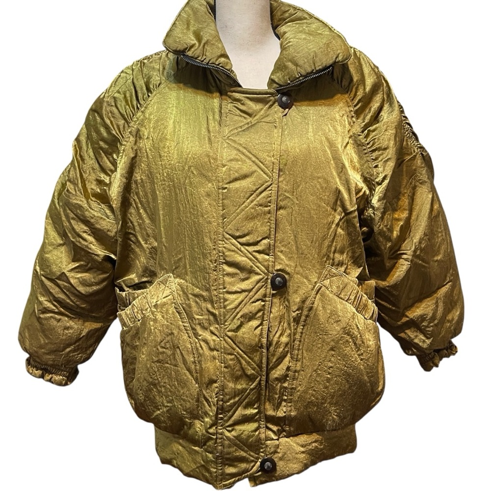 Vintage J. Gallery Old Gold Down Puffer Winter Down Filled Winter Ski Coat Small